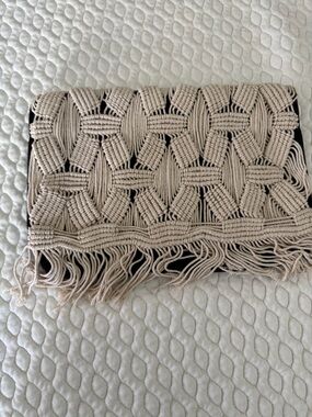 Stella & Dot Woven Fringe Clutch Bag in Beige